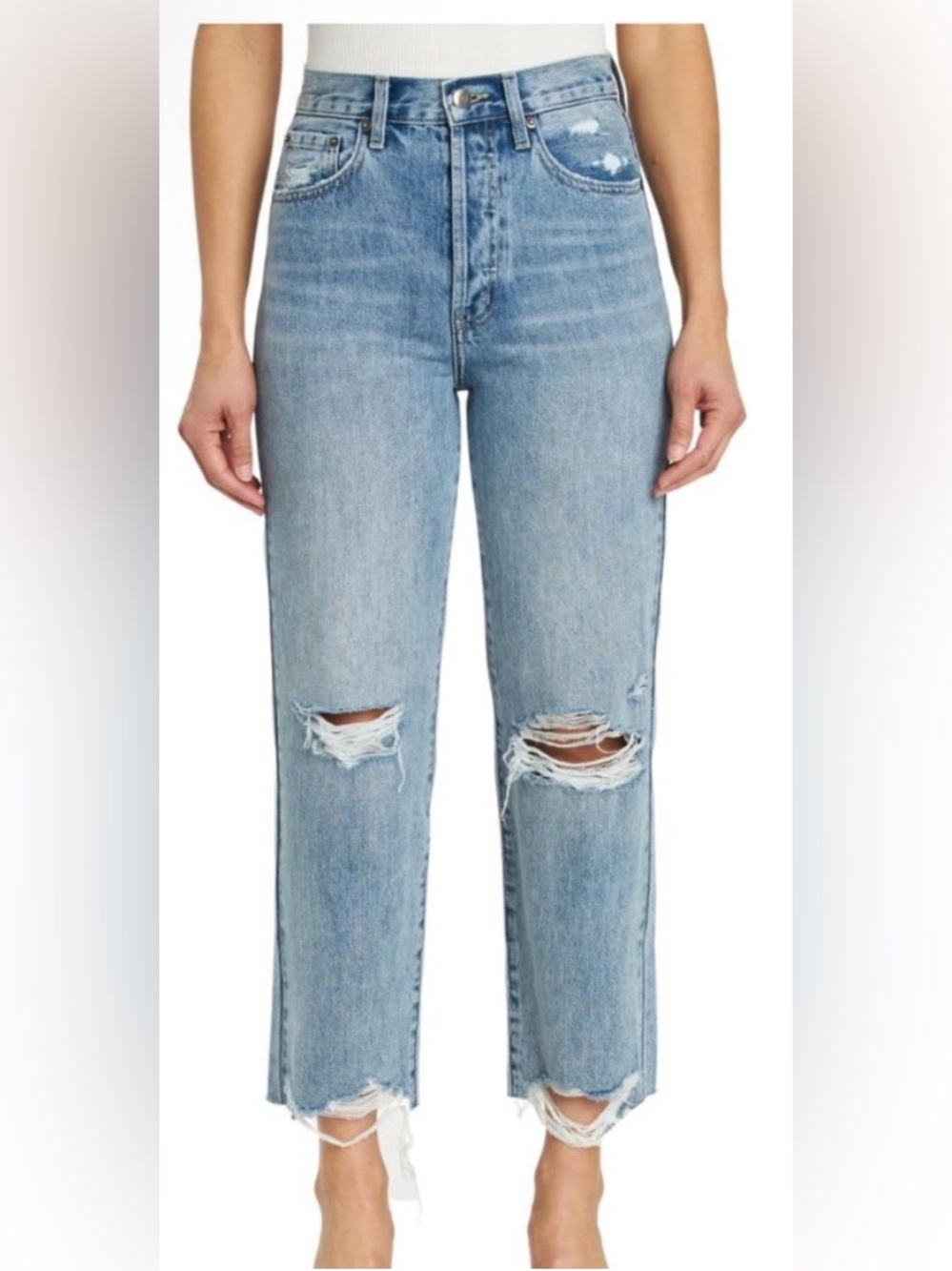 Pistola Cassie High Rise Ripped Cropped Straight-Leg Jeans- Los Feliz wash, 26